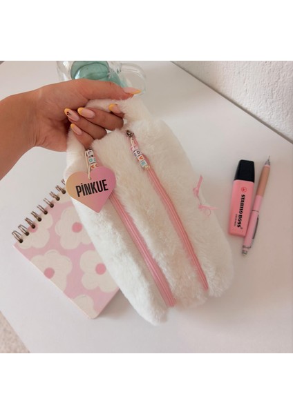 Double Softy Kalemlik/ Iki Fermuarlı/ Çift Bölmeli/ Makyaj Çantası/ Peluş/ Tüylü