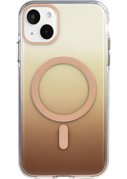 iPhone 15 Kılıf M-Safe Şarj Özellikli Transparan Renk Geçişli Vrdr Toros Kapak - Siyah