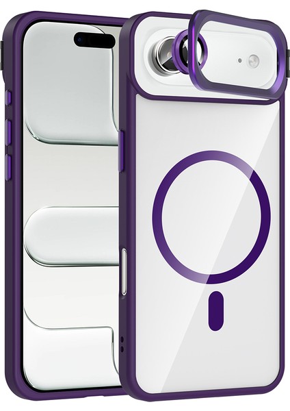 iPhone 17 Air Kılıf Standlı ve Kamera Lens Hediyeli M-Safe Şarj Özellikli Vrdr Etro Kapak - Derin Mo