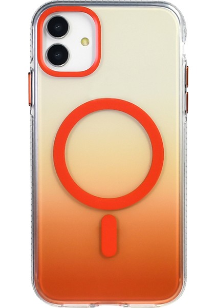 iPhone 11 Kılıf M-Safe Şarj Özellikli Transparan Renk Geçişli Vrdr Toros Kapak - Rose Gold