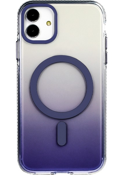 iPhone 11 Kılıf M-Safe Şarj Özellikli Transparan Renk Geçişli Vrdr Toros Kapak - Rose Gold