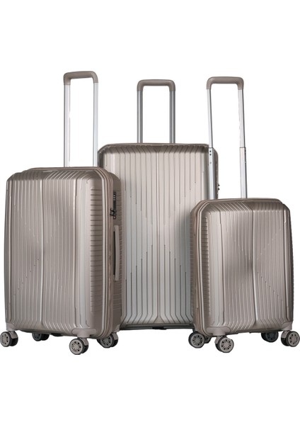 10728 Polipropilen Kırılmaz 3 Lü Set Valiz Büyük Orta Kabin