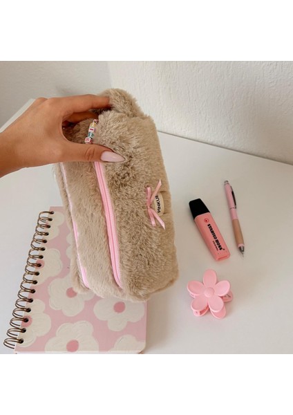 Double Softy Kalemlik/ Iki Fermuarlı/ Çift Bölmeli/ Makyaj Çantası/ Peluş/ Tüylü fiyatları