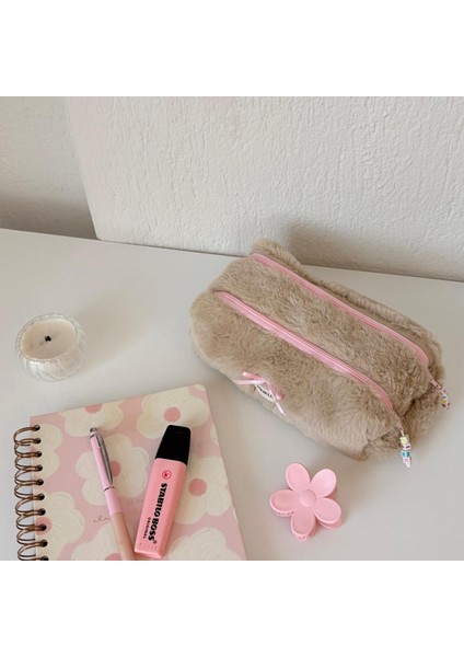 Double Softy Kalemlik/ Iki Fermuarlı/ Çift Bölmeli/ Makyaj Çantası/ Peluş/ Tüylü modelleri