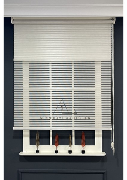 Krem Bambu Jaluzi Görünümlü Tül ve Stor Perde (Dayanıklı Alüminyum Kasa)