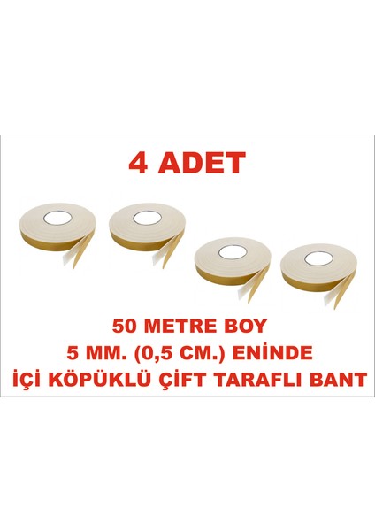 Çift Taraflı Içi Köpüklü Sarı Bant 50 M. Uzunlukta (5 Mm-0,5 Cm) Ebatında 4 Adet