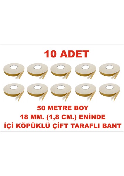 Çift Taraflı Içi Köpüklü Sarı Bant 50 M. Uzunlukta (18 Mm-1,8 Cm) Ebatında 10 Adet