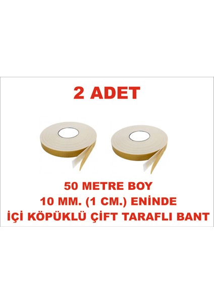 Çift Taraflı Içi Köpüklü Sarı Bant 50 M. Uzunlukta (10 Mm-1 Cm) Ebatında 2 Adet