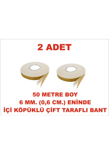 Çift Taraflı Içi Köpüklü Sarı Bant 50 M. Uzunlukta (6 Mm-0,6 Cm) Ebatında 2 Adet