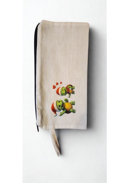 Middles & Niddles Baskılı Ham Bez Kalem Kutusu – 10X21 cm – Noel Temalı Sevimli Kaplumbağa Tasarım – Fermuarlı fiyatları