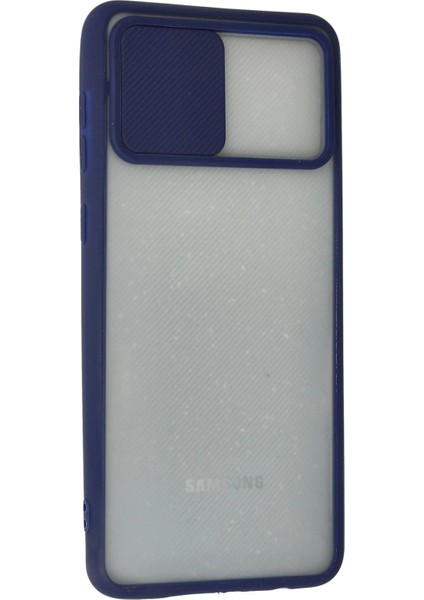 MYT09 Samsung Galaxy A02 Kılıf Palm Buzlu Kamera Sürgülü Silikon - Lacivert modelleri