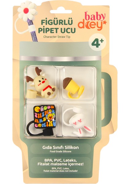 Silikon Figürlü Pipet Ucu 4'lü