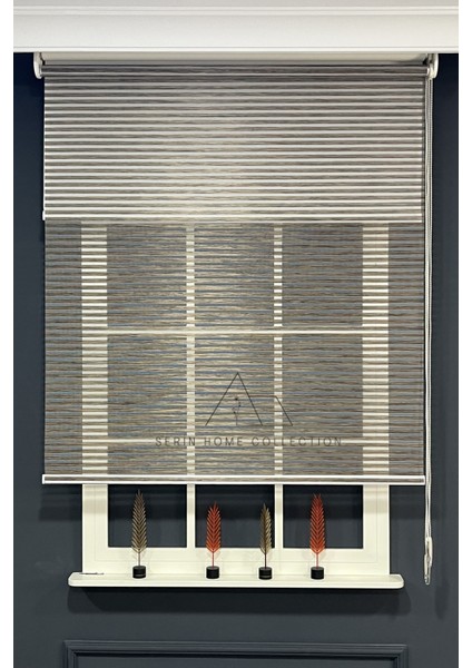 Kahverengi Bambu Jaluzi Görünümlü Tül ve Stor Perde (Dayanıklı Alüminyum Kasa)