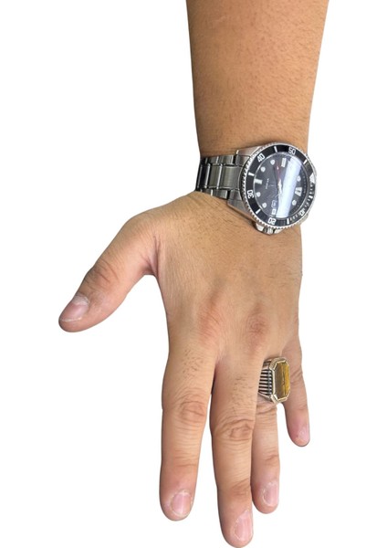 Kare Doğal Kaplan Gözü Taşlı Gümüş Erkek Yüzük fırsatları