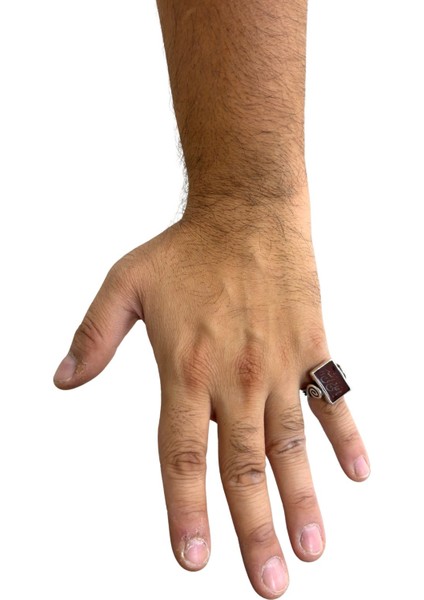 Dikdörgen Akik Üzerine Arapça Motif Gümüş Erkek Yüzük modelleri