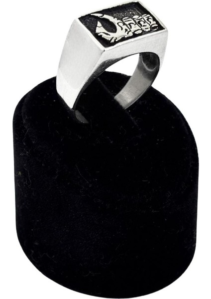 Cilalı Dikdörtgen Motifli Gümüş Erkek Vintage Yüzük