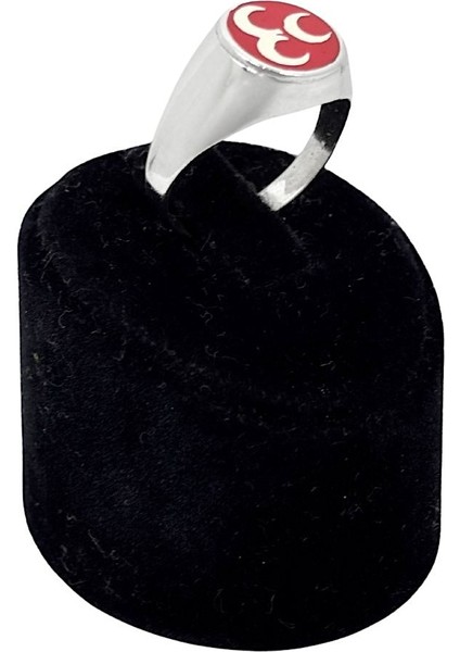 Yuvarlak Kırmızı Mineli Üç Hilal Gümüş Erkek Yüzük