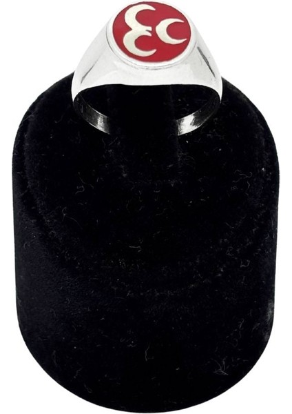 Yuvarlak Kırmızı Mineli Üç Hilal Gümüş Erkek Yüzük fiyatları