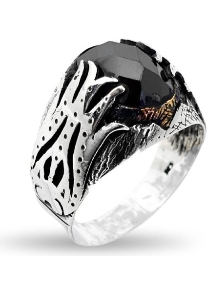 Oval Kesme Oniks Taşlı Gümüş Erkek Yüzük RXY7-GE43