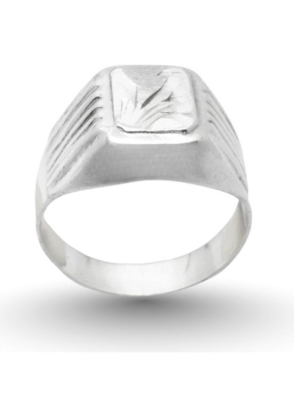 Lazer Işlemeli Gümüş Erkek Yüzük