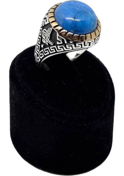 Iri Oval Mavi Firuze Taşlı Gümüş Erkek Yüzük