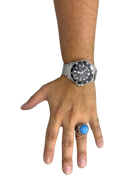 Iri Oval Mavi Firuze Taşlı Gümüş Erkek Yüzük modelleri