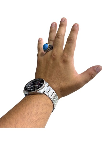 Iri Oval Mavi Firuze Taşlı Gümüş Erkek Yüzük fırsatları