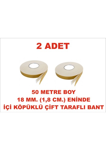 Çift Taraflı Içi Köpüklü Sarı Bant 50 M. Uzunlukta (18 Mm-1,8 Cm) Ebatında 2 Adet