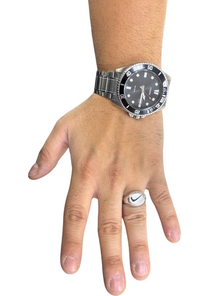 Oval Nike Amblemli Gümüş Unisex Yüzük modelleri