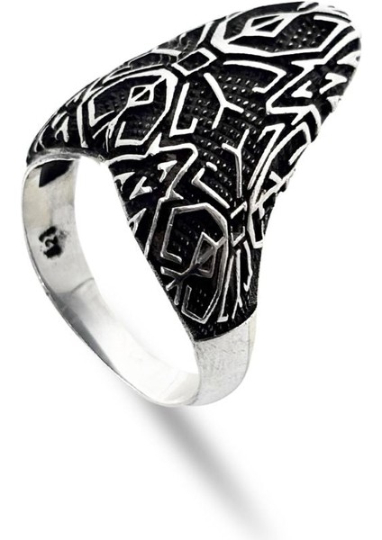 Desenli Zihgir Gümüş Erkek Okçu Yüzüğü