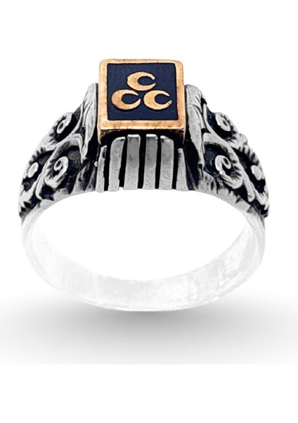 Mineli Dikdörtgen Üç Hilal Gümüş Erkek Yüzük fiyatları