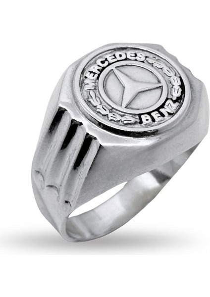 Mercedes Benz Amblemi Gümüş Retro Erkek Yüzük