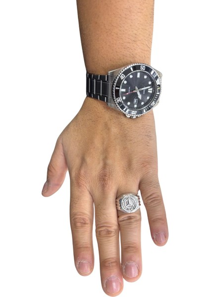 Mercedes Benz Amblemi Gümüş Retro Erkek Yüzük modelleri