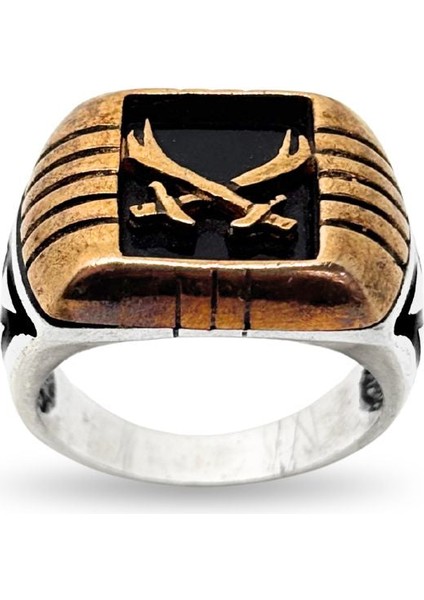 Kalemli Hz. Ali Kılıcı Gümüş Retro Erkek Yüzük