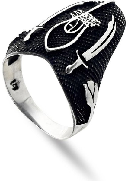 Kılıç Motifli Zihgir Gümüş Erkek Okçu Yüzüğü