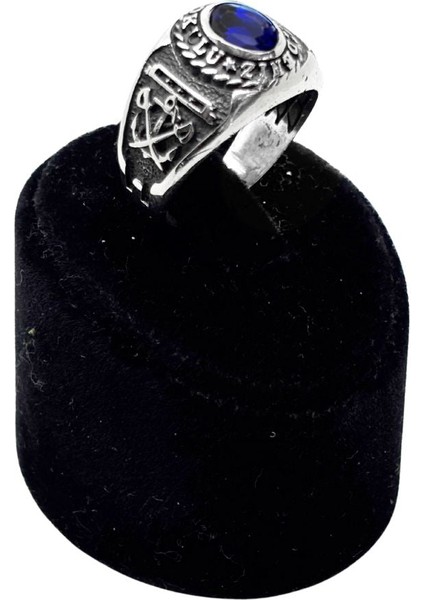 Safir Taşlı Gümüş Deniz Harp Okulu Erkek Yüzük