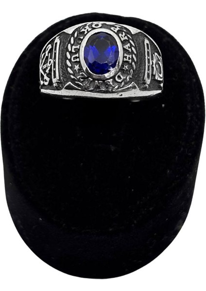 Safir Taşlı Gümüş Deniz Harp Okulu Erkek Yüzük modelleri