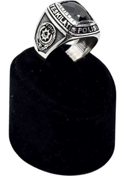 Kesme Oniks Polis Teşkilatı Gümüş Erkek Yüzük