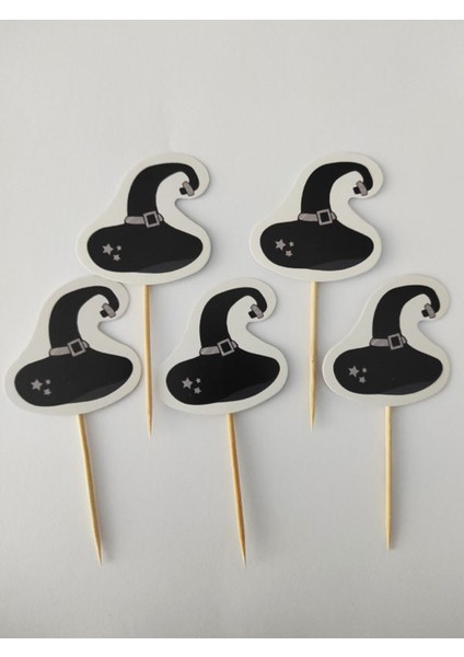 30 Adet Dekoratif Karton Cadı Şapkası Şeklinde Cadılar Bayramı Kürdanı 6,5 cm - Halloween modelleri