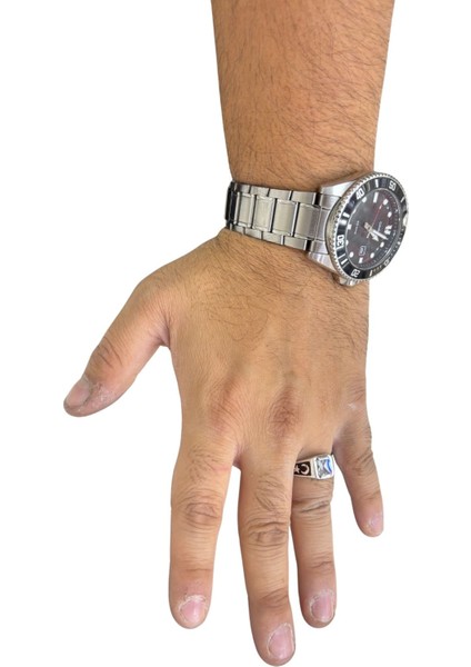 Mineli Ay Yıldız Motifli Tek Zirkon Taşlı Gümüş Erkek Yüzük fırsatları