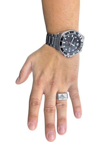 Örgü Desenli Dikdörtgen Tuğra Gümüş Retro Erkek Yüzük modelleri