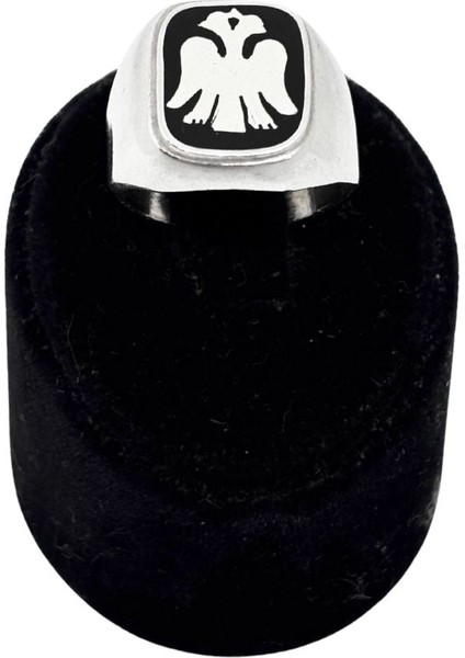 Kare Mineli Çift Başlı Kartal Gümüş Erkek Yüzük fiyatları