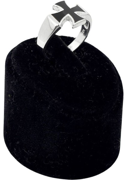 Siyah Mineli Gümüş Haç Erkek Yüzük