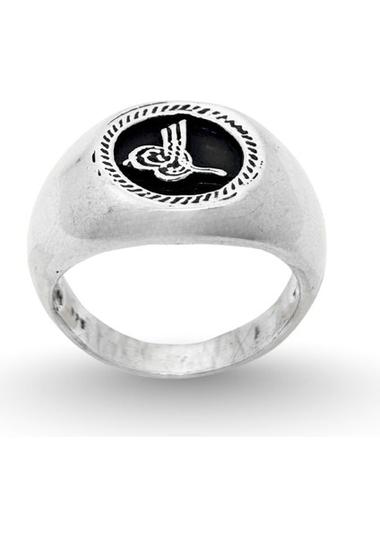 Ortası Oksitli Osmanlı Tuğrası Cilalı Gümüş Erkek Yüzük fiyatları