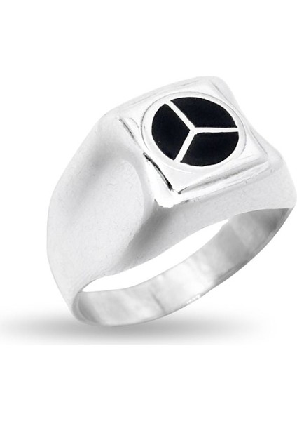 Mineli Mercedes Amblemi Gümüş Erkek Yüzük