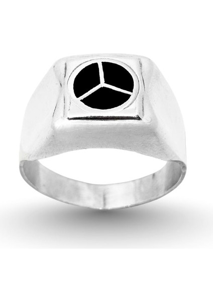 Mineli Mercedes Amblemi Gümüş Erkek Yüzük fiyatları