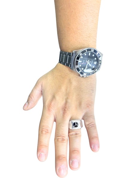 Mineli Mercedes Amblemi Gümüş Erkek Yüzük modelleri