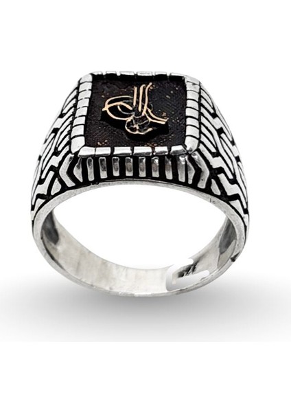 Kalemli Kare Tuğra Gümüş Erkek Retro Yüzük fiyatları