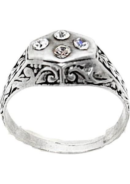 Dörtlü Zirkon Taşlı Desenli Retro Gümüş Erkek Yüzük fiyatları