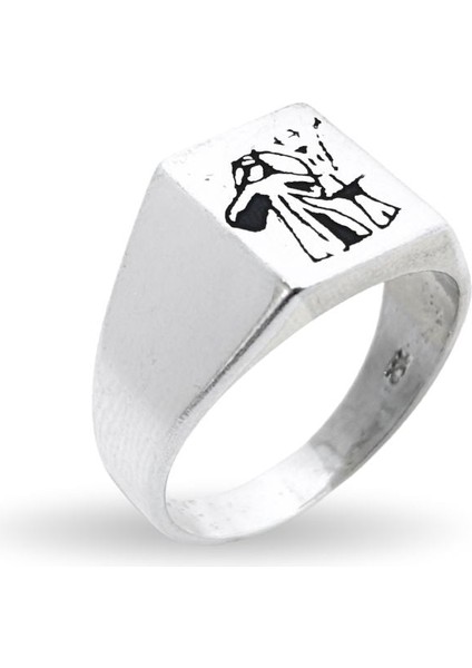 Çerkes Figürlü Cilalı Gümüş Retro Erkek Yüzük